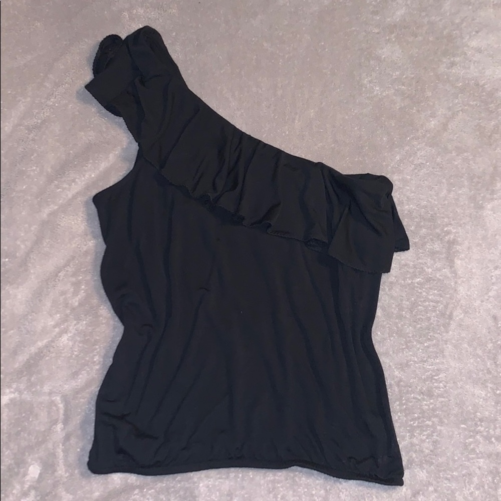 Black one shoulder ruffle blouse